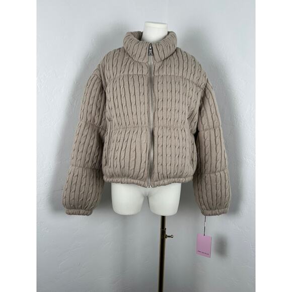 NWT AVEC LES FILLES Cable Knit Cropped Puffer Jacket (Womens: XL) - Picture 2 of 16